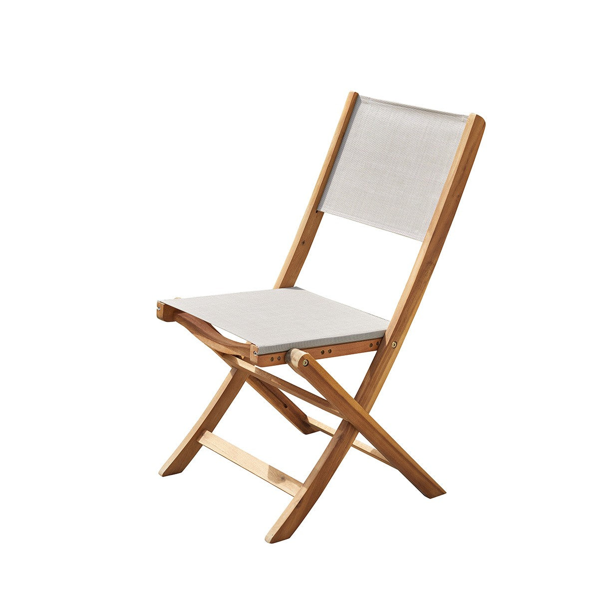 Chaise de jardin pliante en acacia et textilène gris (photo) Chaise de jardin pliante en acacia et textilène gris