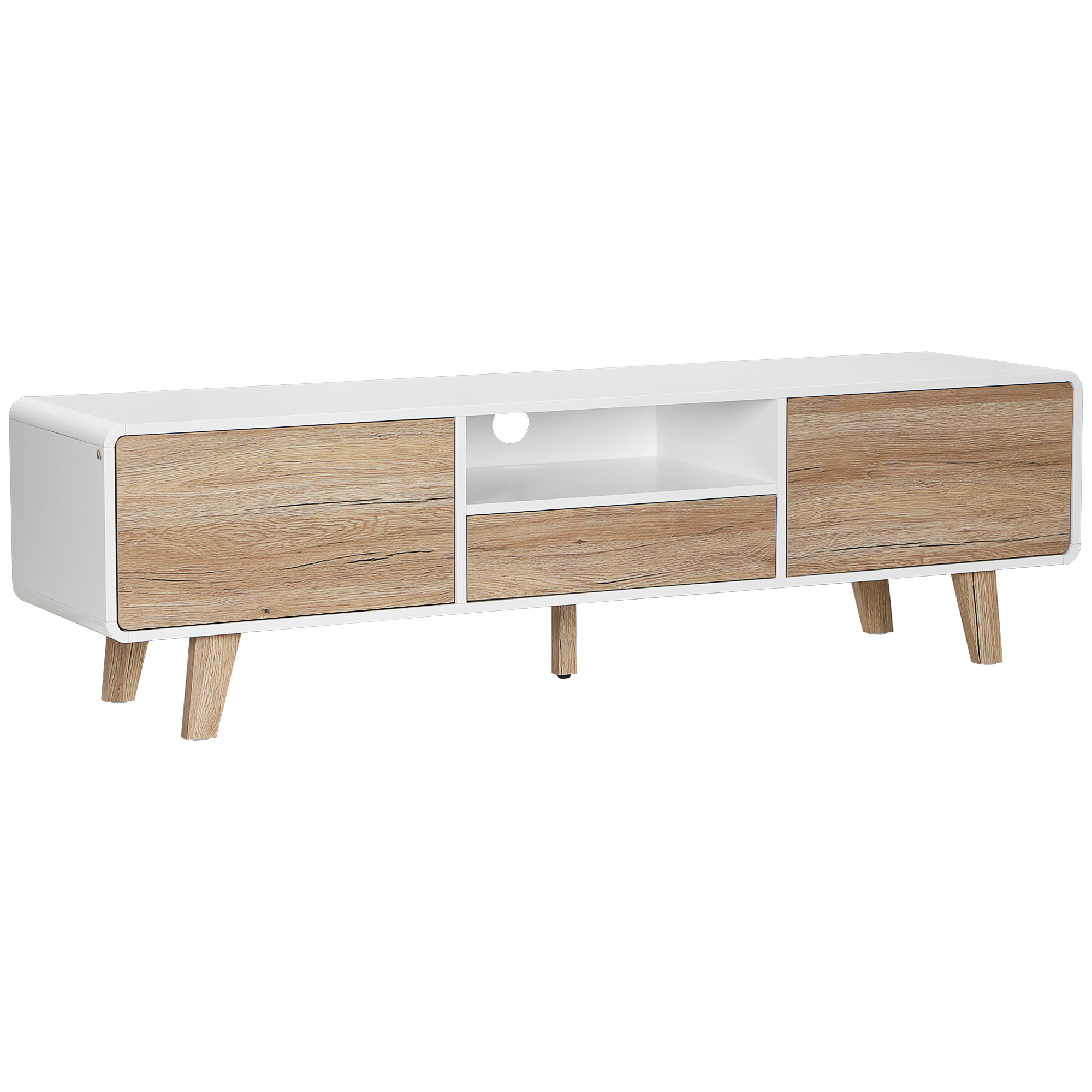 meuble tv style scandinave 2 portes niche tiroir blanc chêne clair