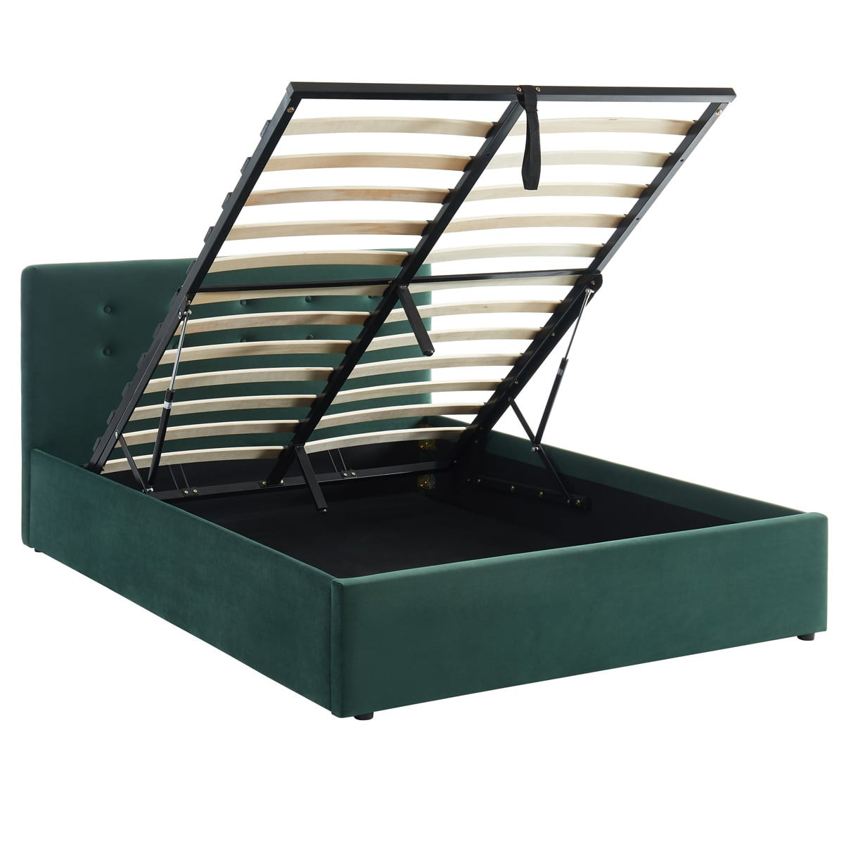 Lit coffre velours vert 140x190 avec sommier et tête de lit (photo) Lit coffre velours vert 140x190 avec sommier et tête de lit