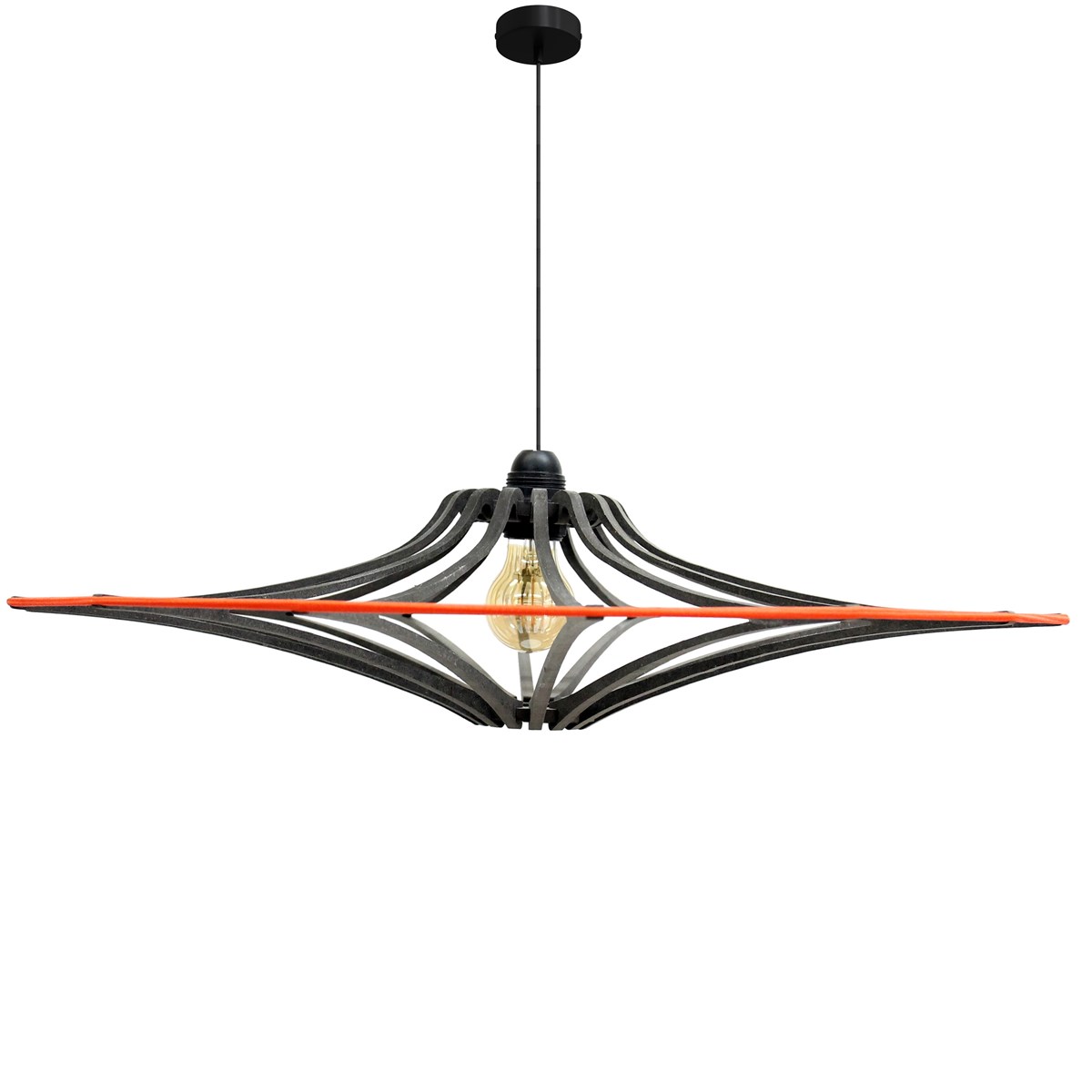 Suspension bois design noir orange D90cm Suspension bois design noir orange D90cm