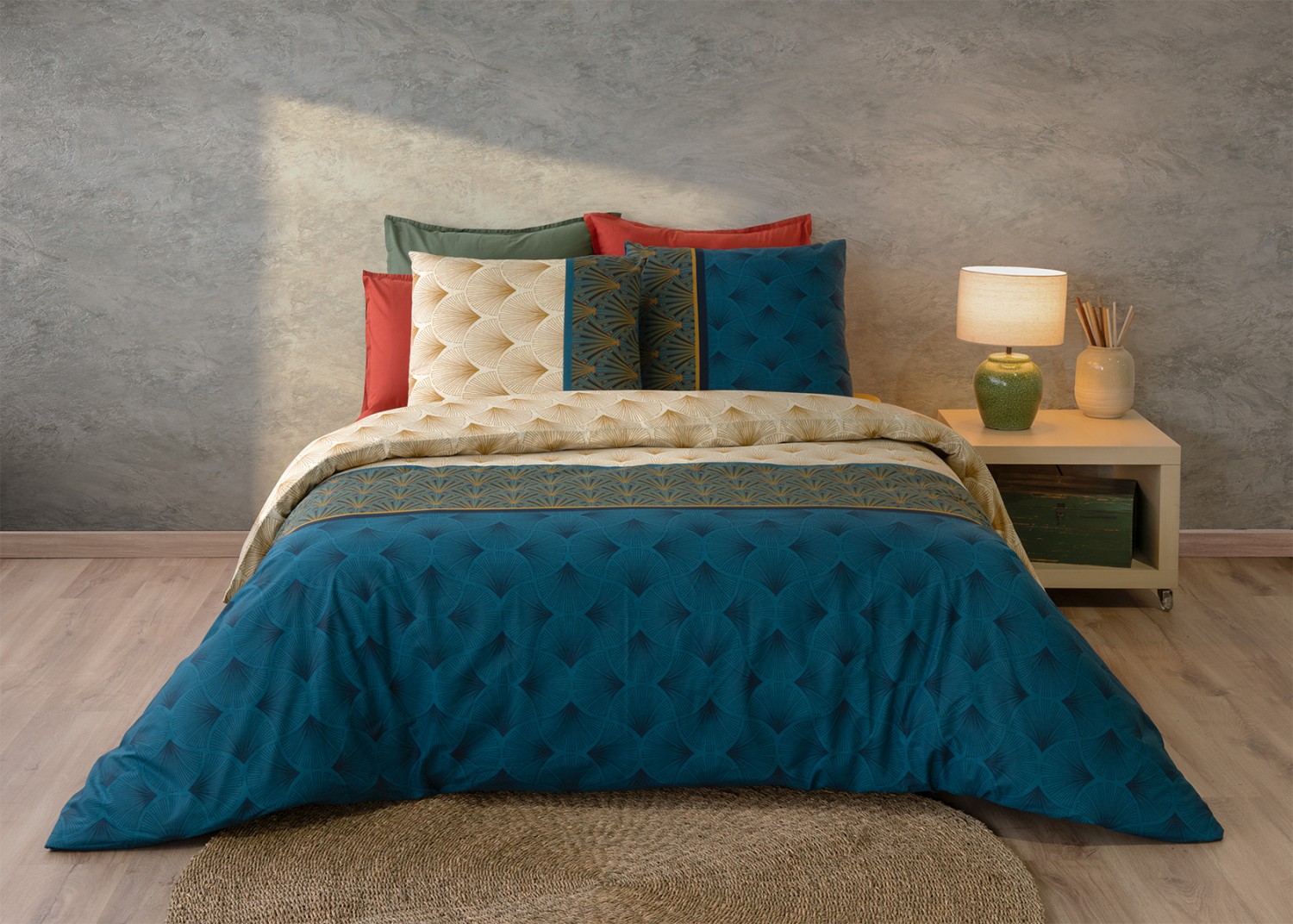 Parure de housse de couette coton vert 140x200 cm