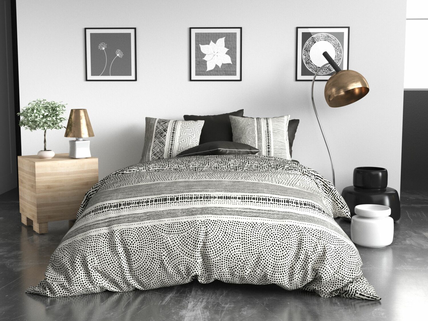 Parure de housse de couette coton gris 200x200 cm