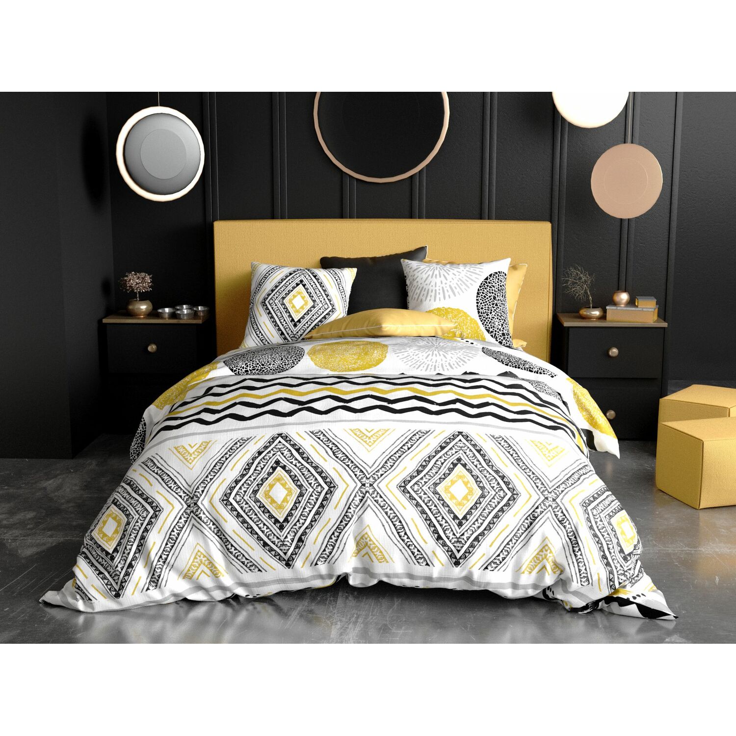 Parure de housse de couette coton noir 200x200 cm