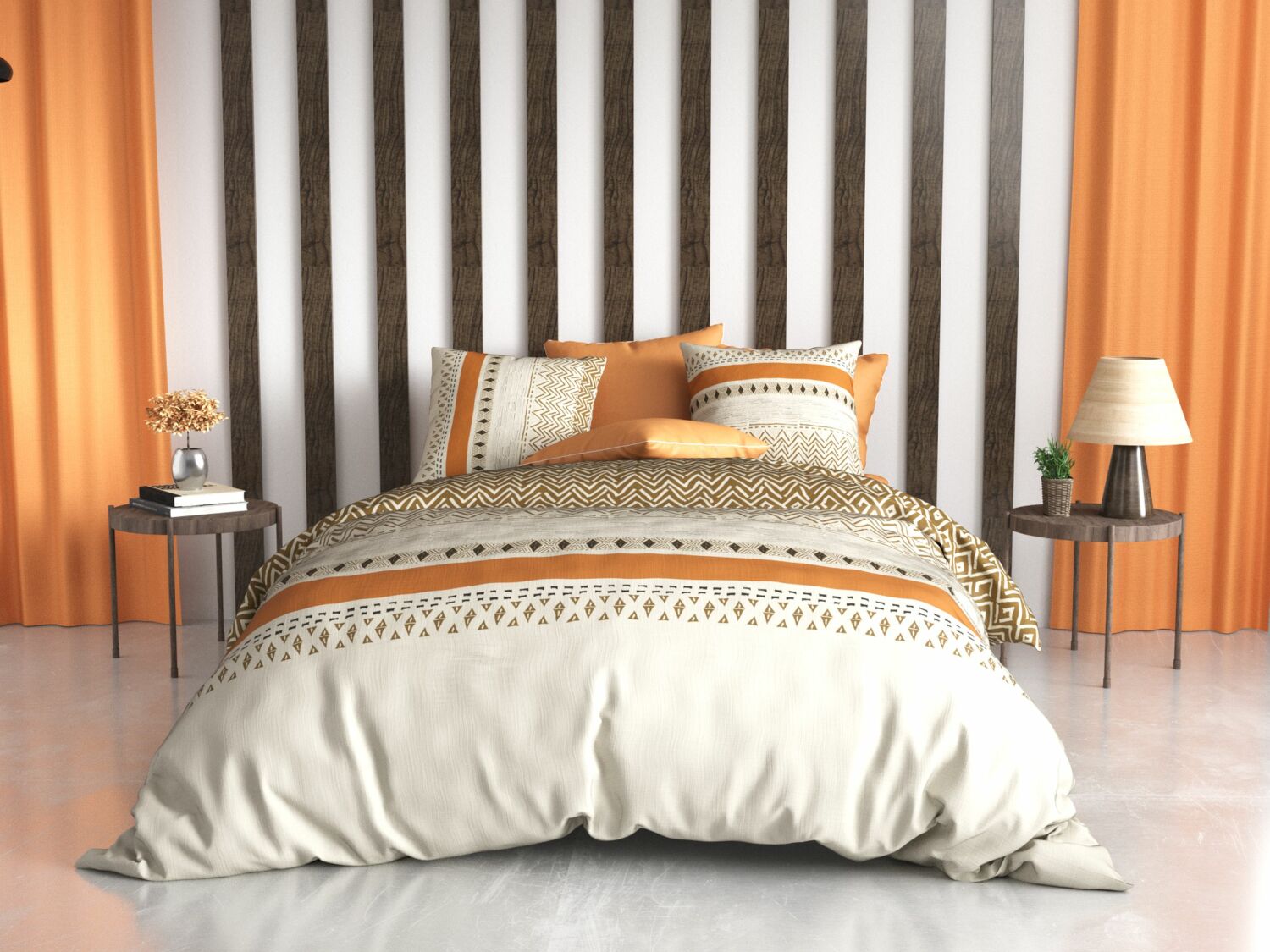 Parure de housse de couette coton beige 240x260 cm