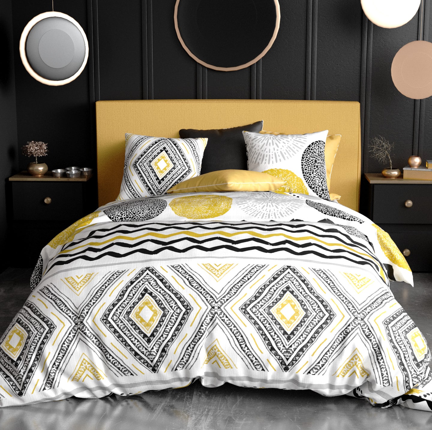 Parure de housse de couette coton noir 240x260 cm