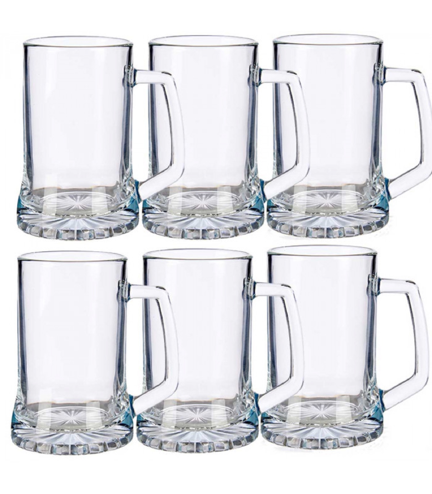 Chopes à bière en verre avec poignées 380ml - Lot de 6 Chopes à bière en verre avec poignées 380ml - Lot de 6