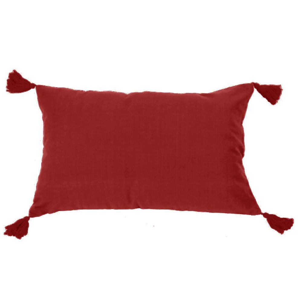 Housse de coussin à pompons non garnie rouge 60x40 Housse de coussin à pompons non garnie rouge 60x40