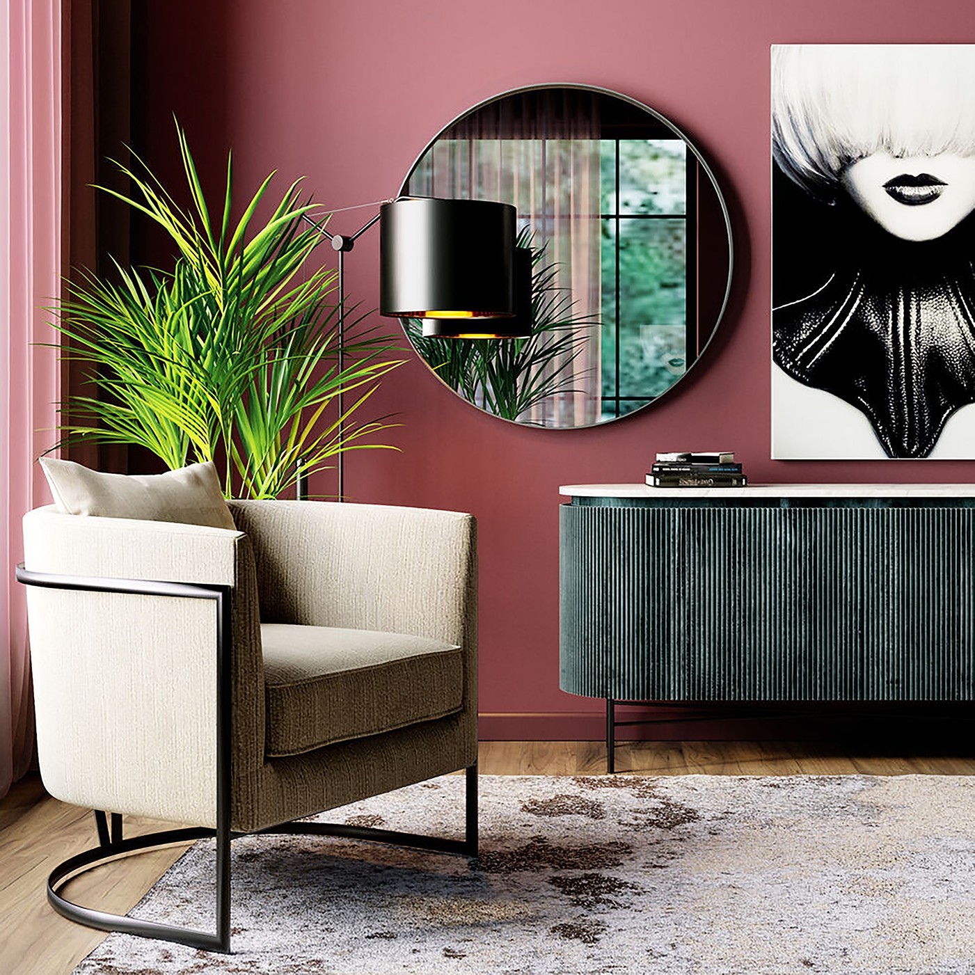 Miroir rond en métal chromé D100