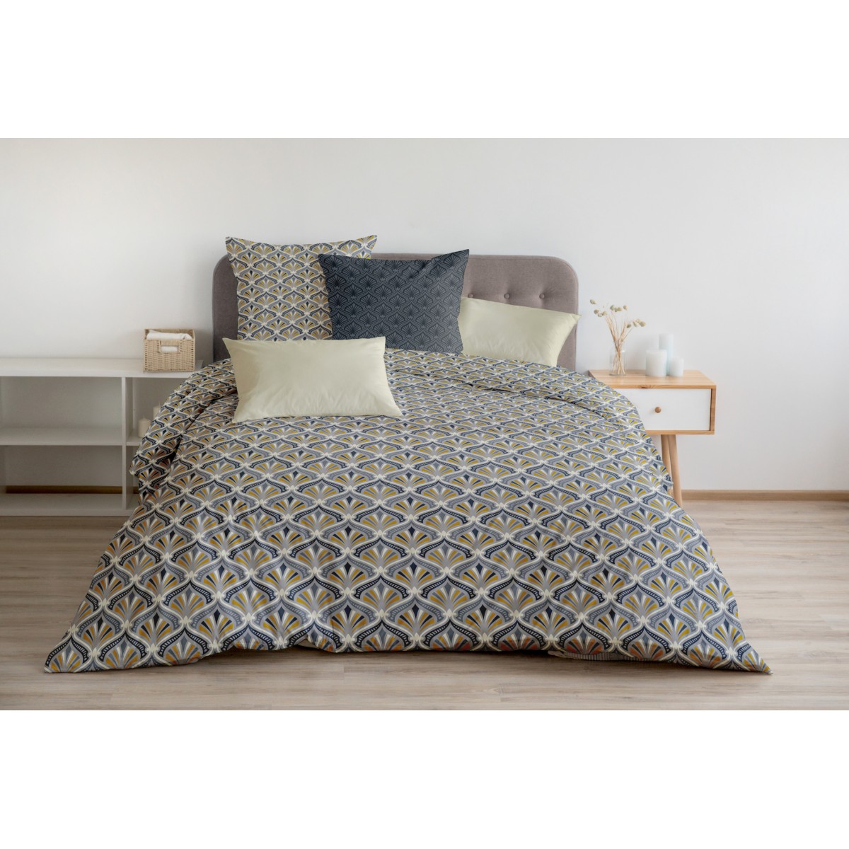 Parure de Couette 100% Coton Gris 220x240cm