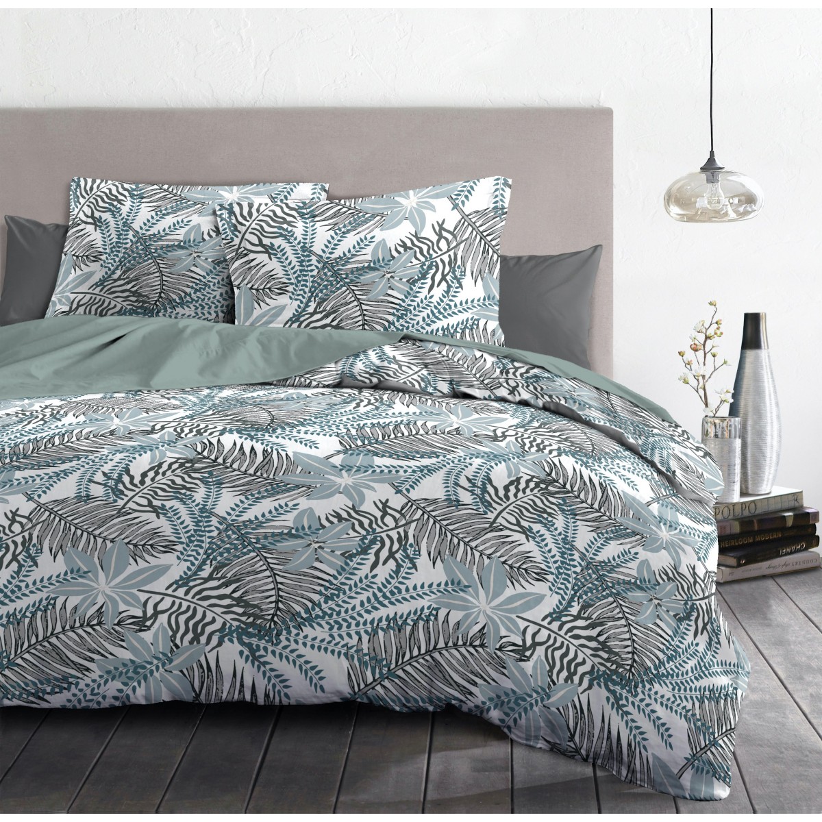 Parure de Couette 100% Coton Gris 240x260cm