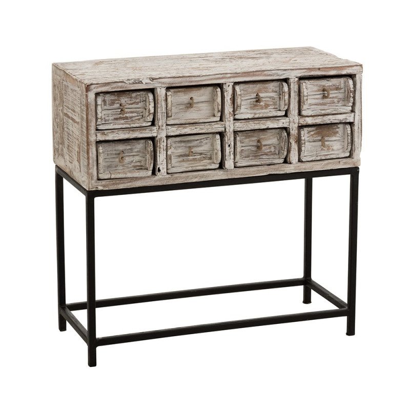 Console vintage 8 tiroirs en bois recyclé