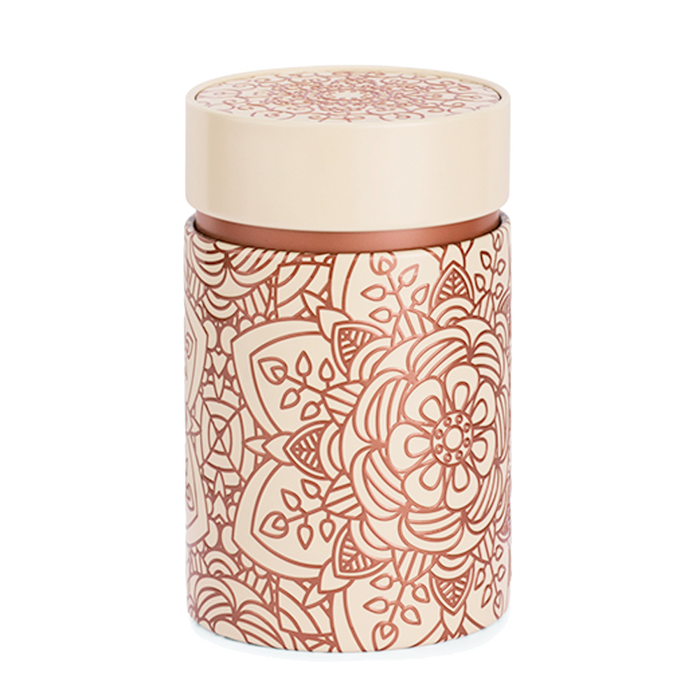 Petite boite fond beige pour le thé contenance 150g Petite boite fond beige pour le thé contenance 150g
