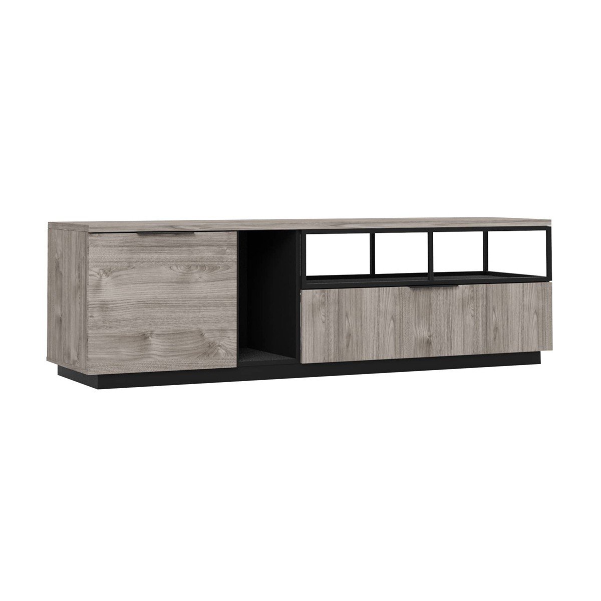 Meuble TV Hifi 1 porte 1 tiroir avec niches de rangements - Marron (photo) Meuble TV Hifi 1 porte 1 tiroir avec niches de rangements - Marron