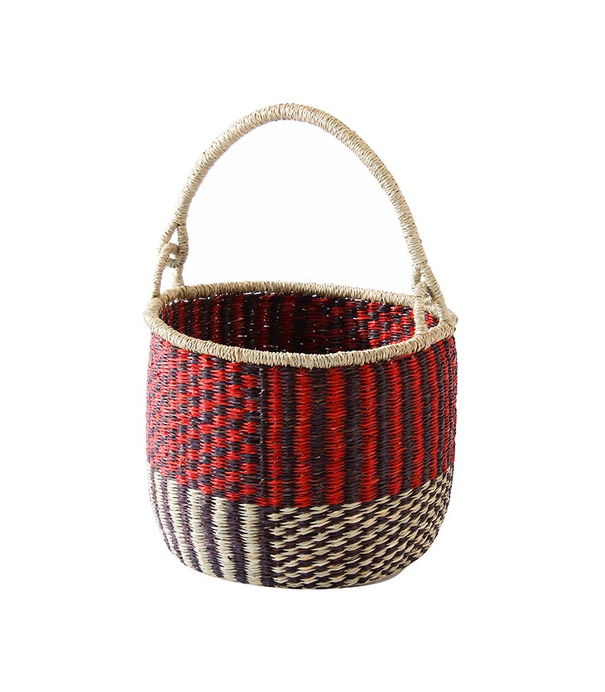 Panier rond tressé en jonc de mer - Rouge (photo) Panier rond tressé en jonc de mer - Rouge