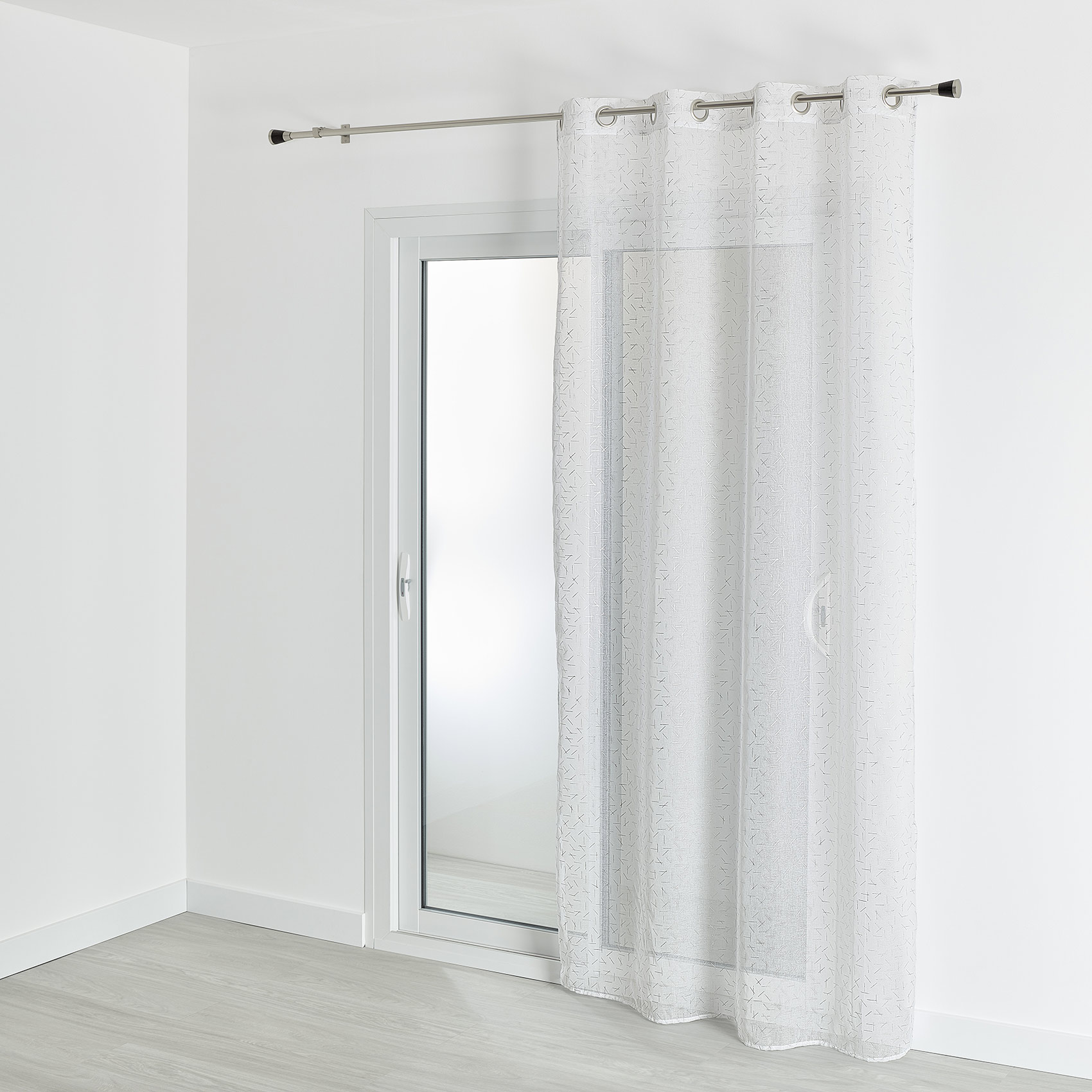 Voilage à fantaisie géométrique et étamine etamine argent 240x140 Voilage à fantaisie géométrique et étamine etamine argent 240x140