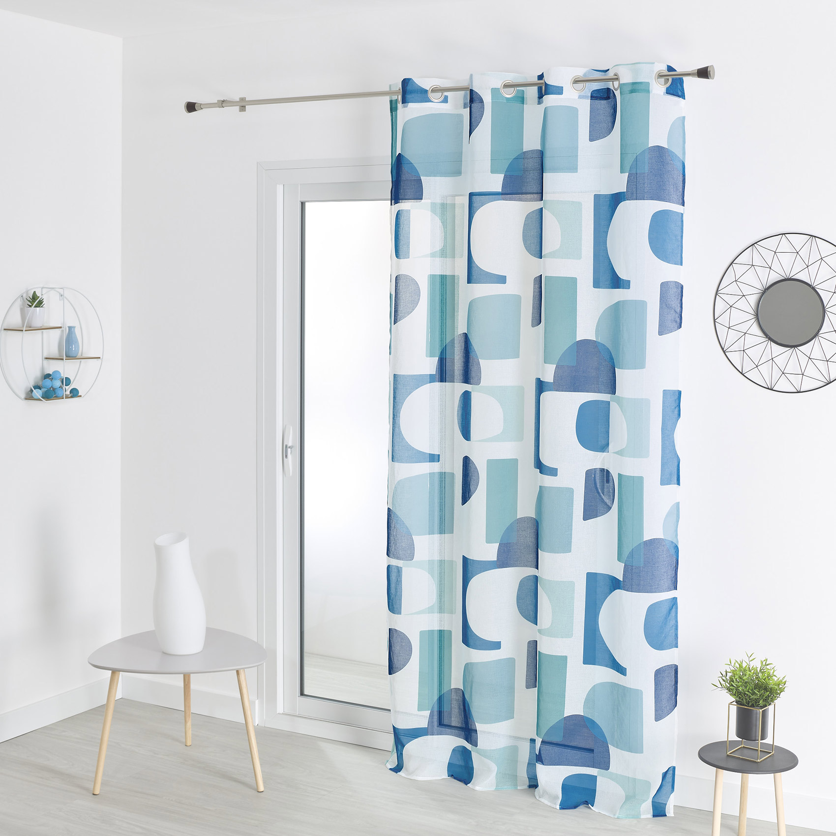 Voilage imprimé vintage etamine bleu 240x140 (photo) Voilage imprimé vintage etamine bleu 240x140