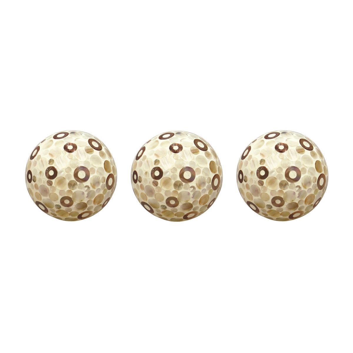 Set de 3 boules décoratives laquées en céramique beige Set de 3 boules décoratives laquées en céramique beige