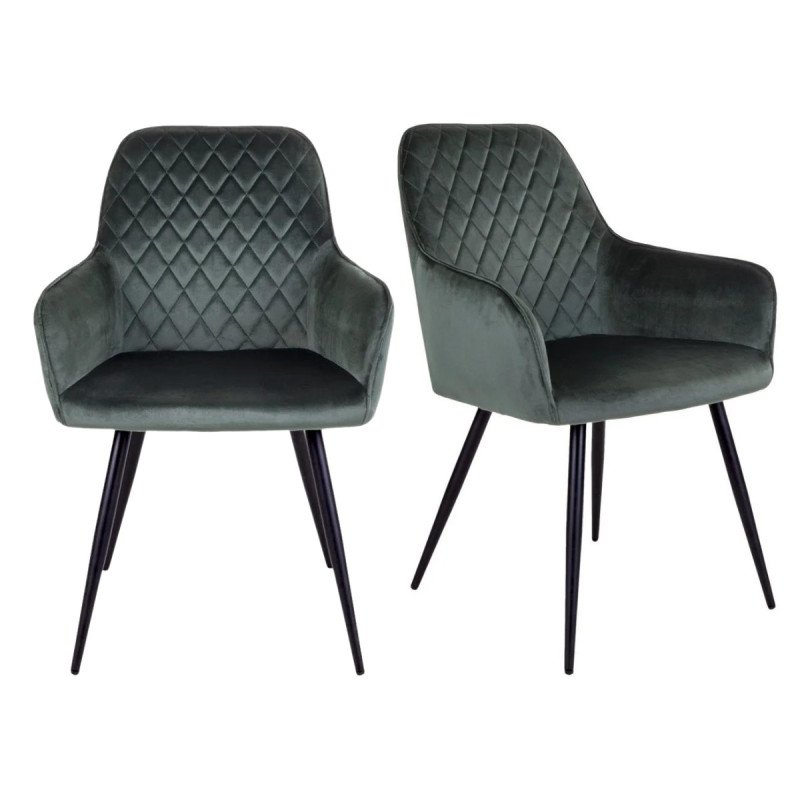 Lot de 2 chaises modernes en velours côtelé vert