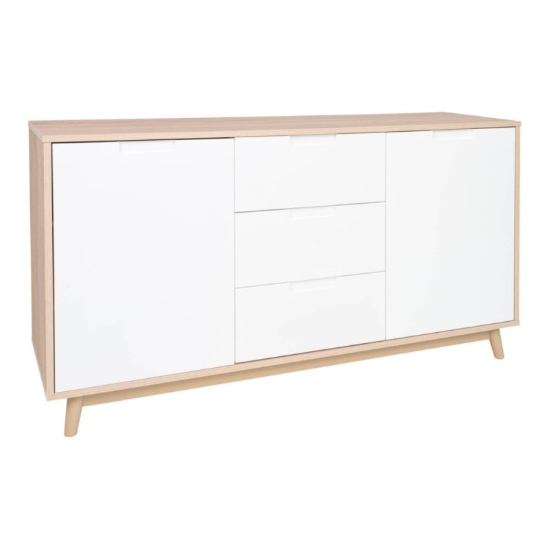 Buffet scandinave 2 placards 3 tiroirs Blanc