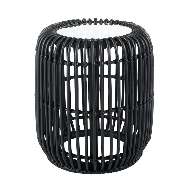 Table d'appoint moderne en rotin plateau verre