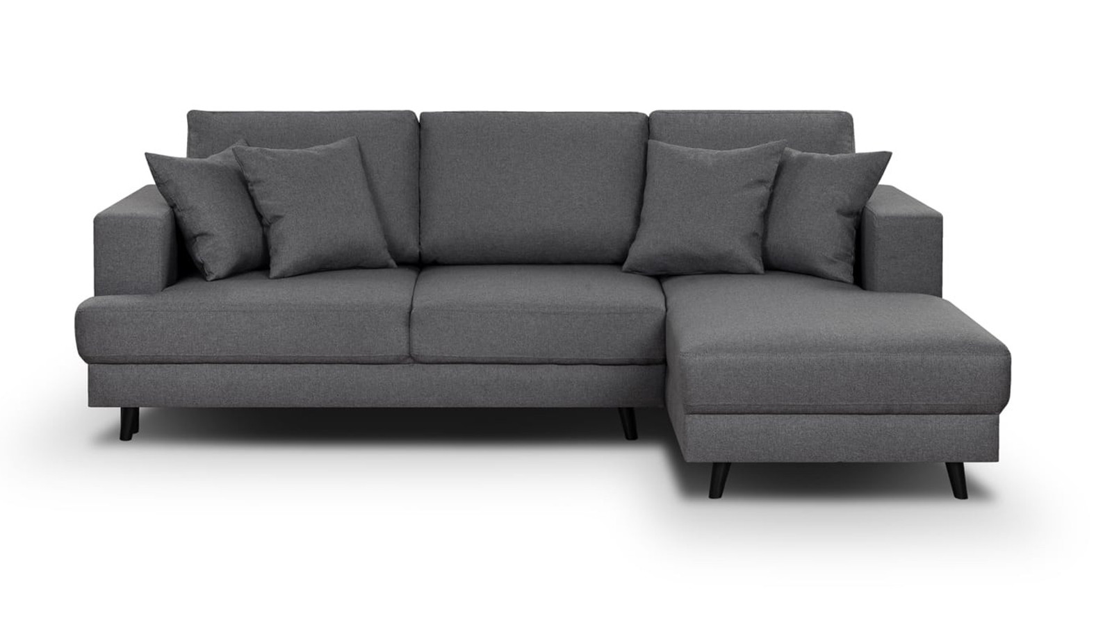 Canapé d'angle droit convertible 4 places en tissu gris souris