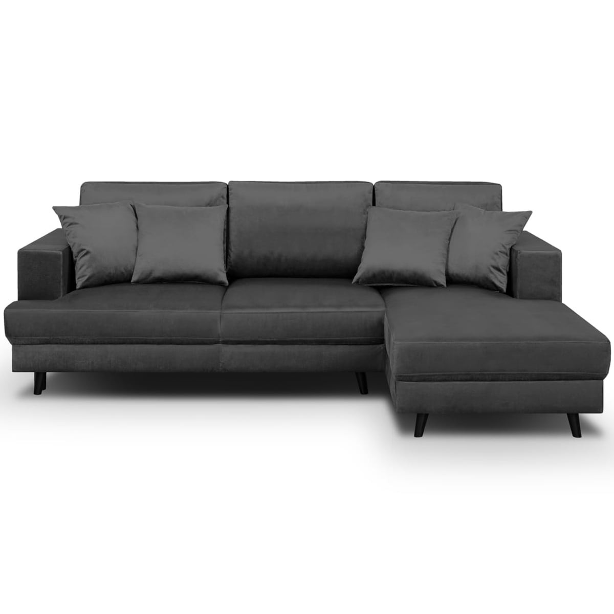 Canapé d'angle droit convertible 4 places en velours gris