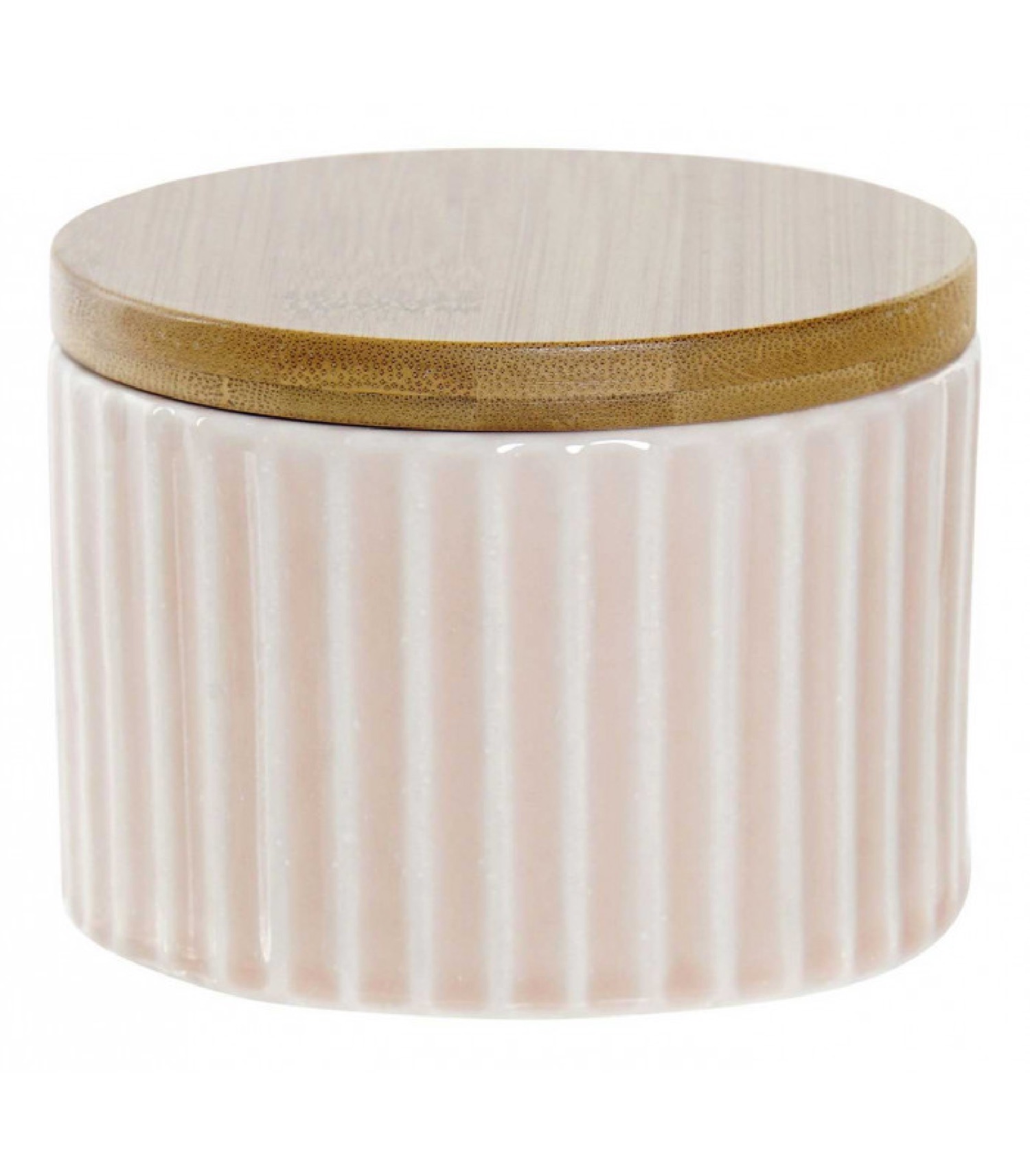 Boîte rangement coton salle de bain céramique rose et bambou Boîte rangement coton salle de bain céramique rose et bambou