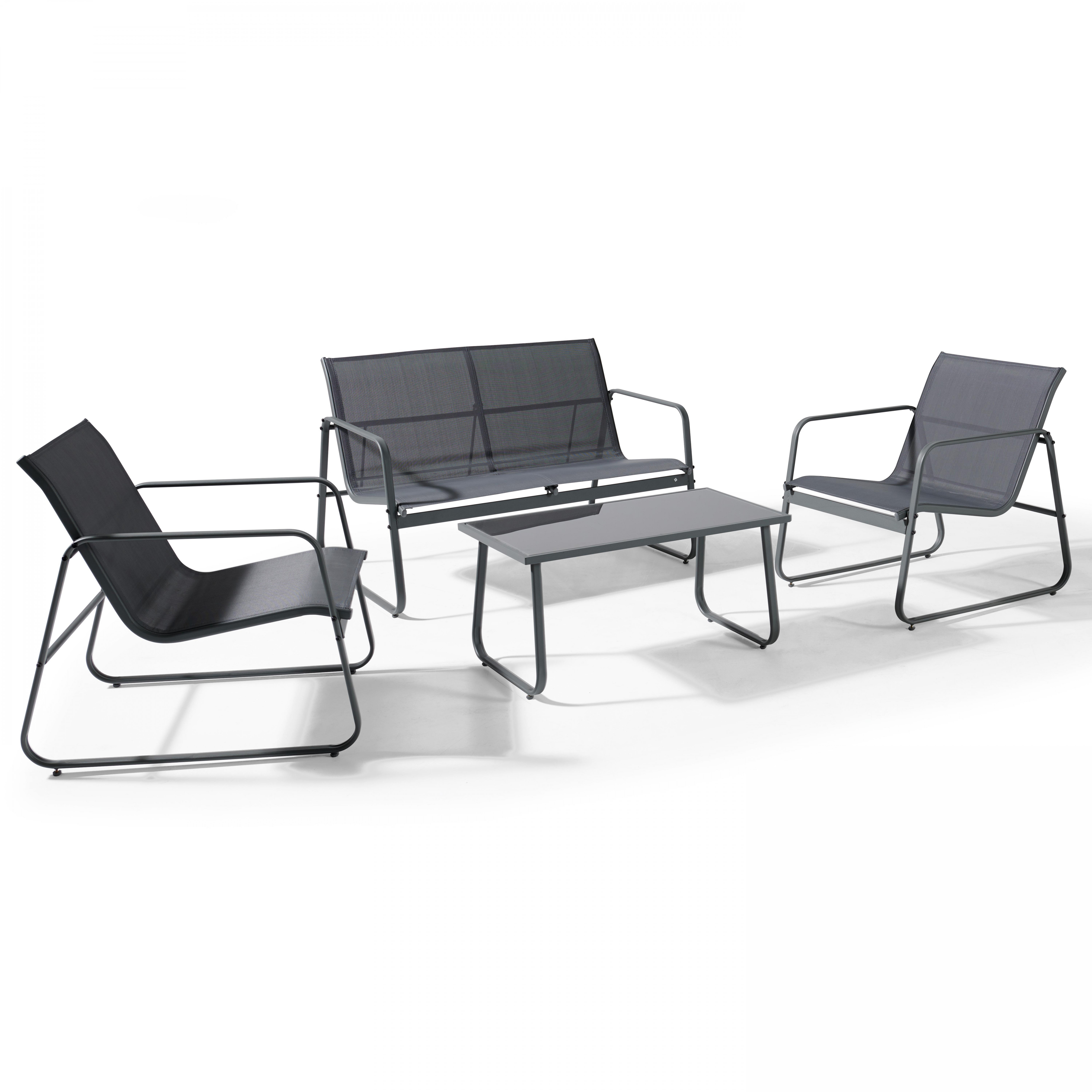 Salon de jardin 4 places en acier gris foncé