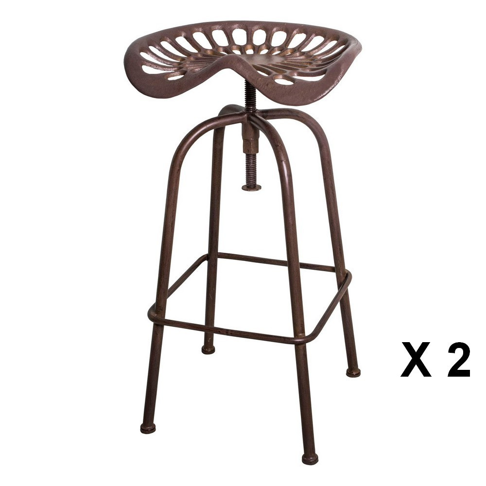 2 tabourets de bar rotatif en acier marron (photo) 2 tabourets de bar rotatif en acier marron
