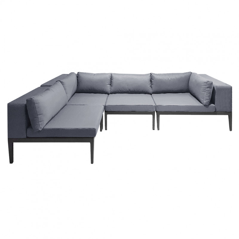 Canapé d'angle de jardin aluminium gris et revêtement déperlant