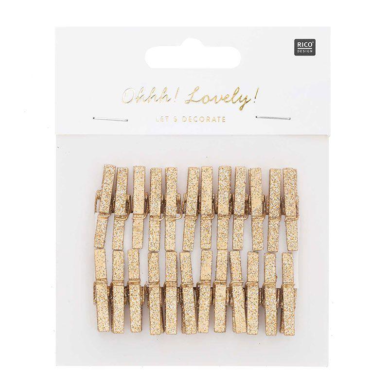 24 petites pinces à linge bois pailletées dorées 24 petites pinces à linge bois pailletées dorées