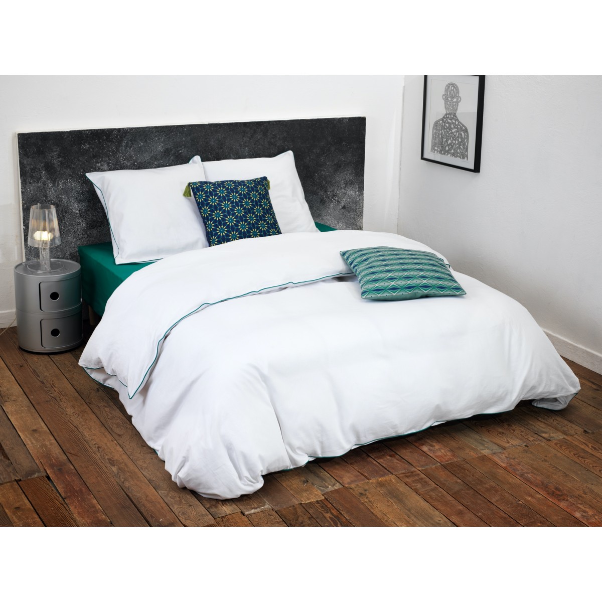Parure de Couette Satin de Coton Vert 240x260cm (photo) Parure de Couette Satin de Coton Vert 240x260cm