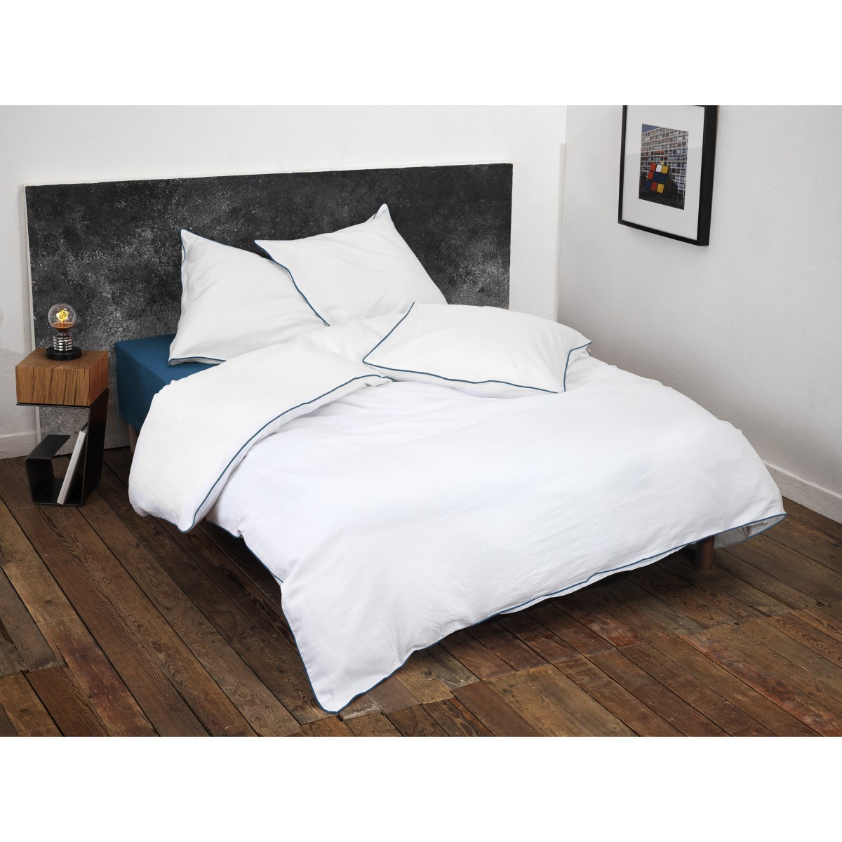 Parure de Couette Satin de Coton Bleu 220x240cm