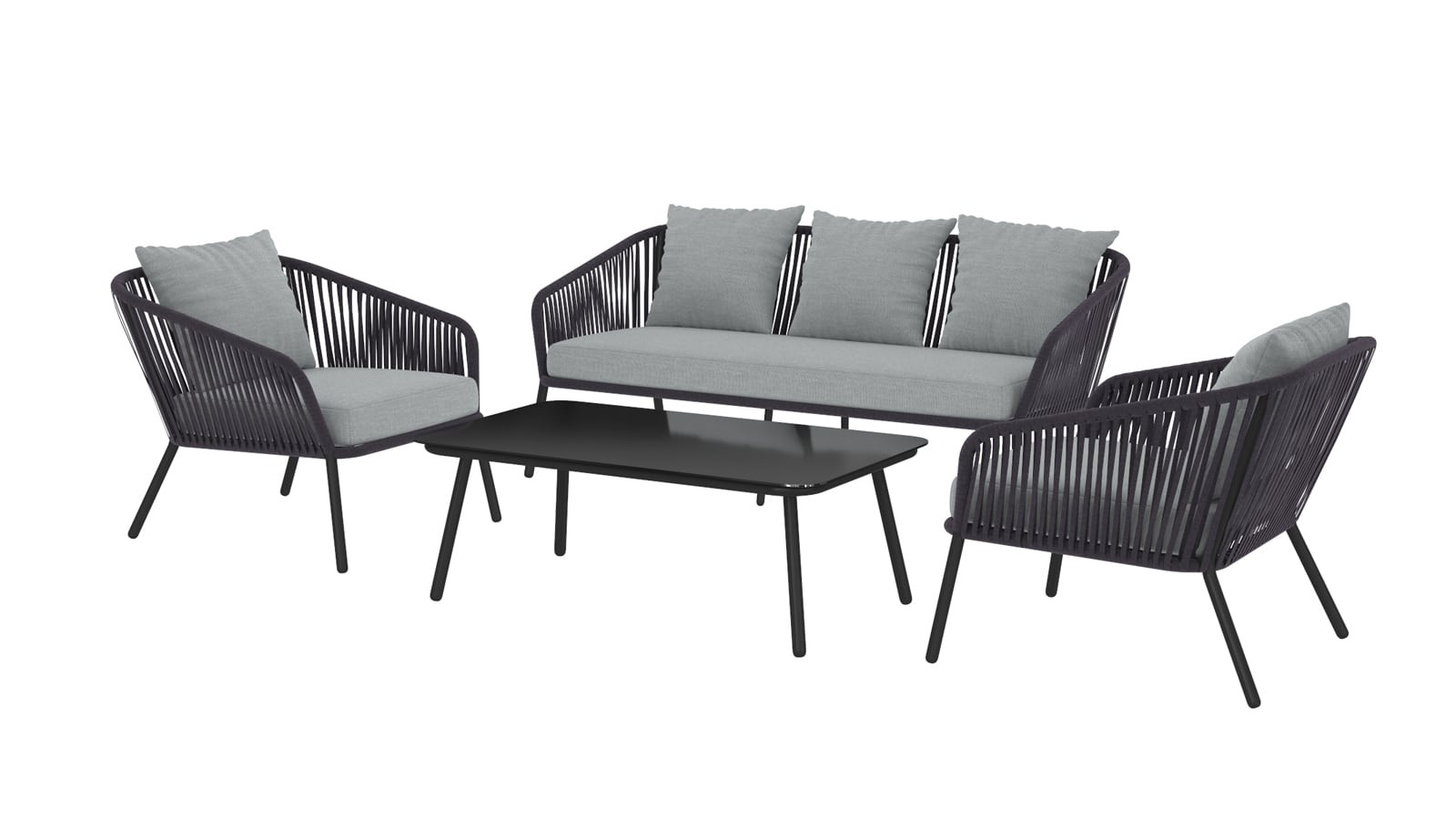 Salon de jardin 5 places en aluminium et corde