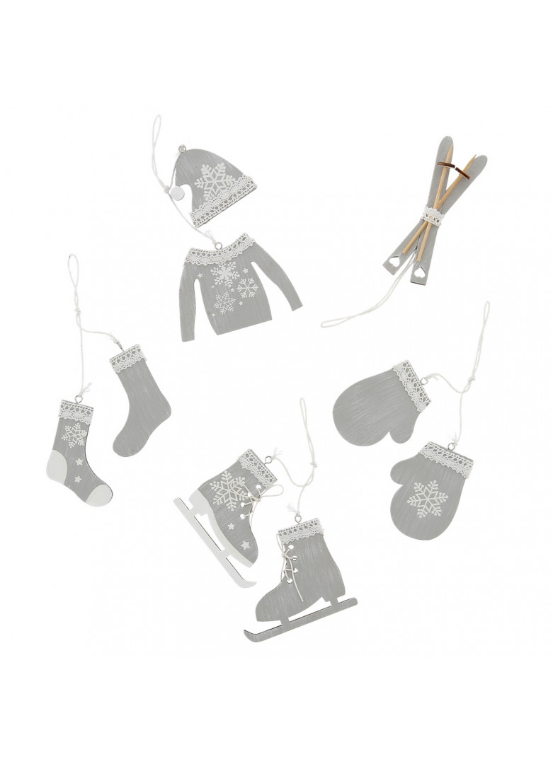 Assortiment 5 suspensions cérusées : moufle/pull/ski/patin/chaussette Assortiment 5 suspensions cérusées : moufle/pull/ski/patin/chaussette