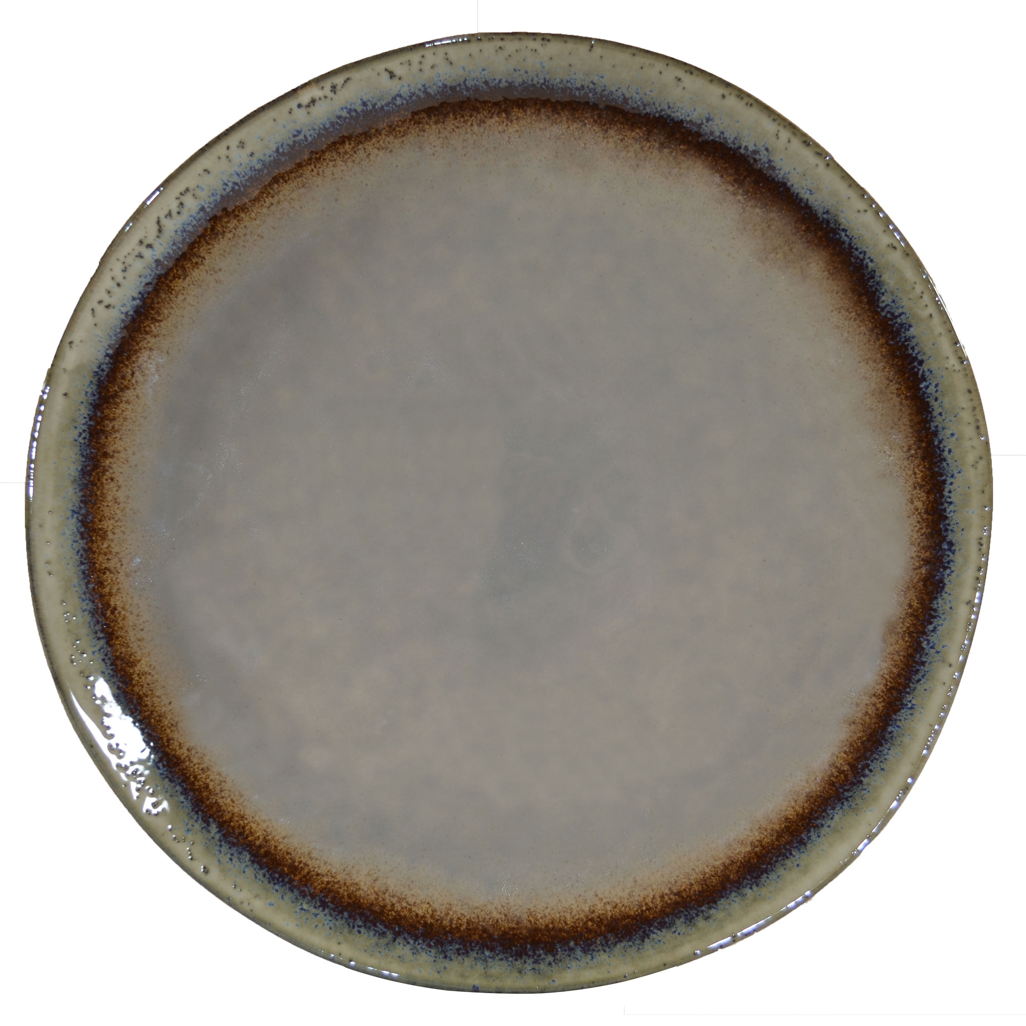 Assiette plate en grés artisanal taupe 28 cm - Lot de 4