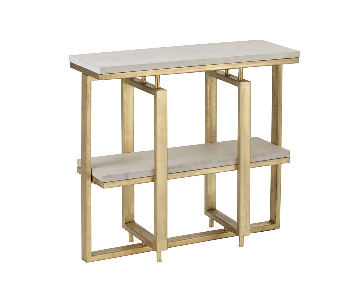 Console design bois et métal blanc et or