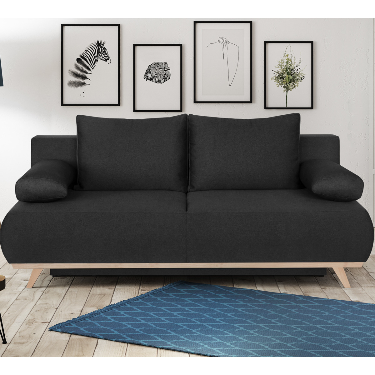 Canapé convertible 3 places avec coffre de rangement tissu anthracite - Vue supplémentaire 2