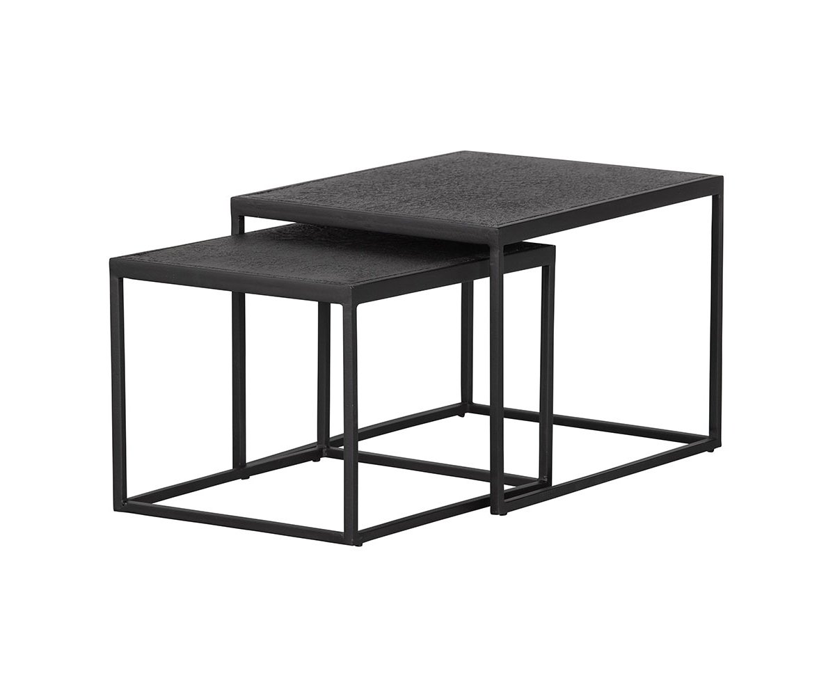Lot de 2 tables gigognes extérieur en métal noir (photo) Lot de 2 tables gigognes extérieur en métal noir