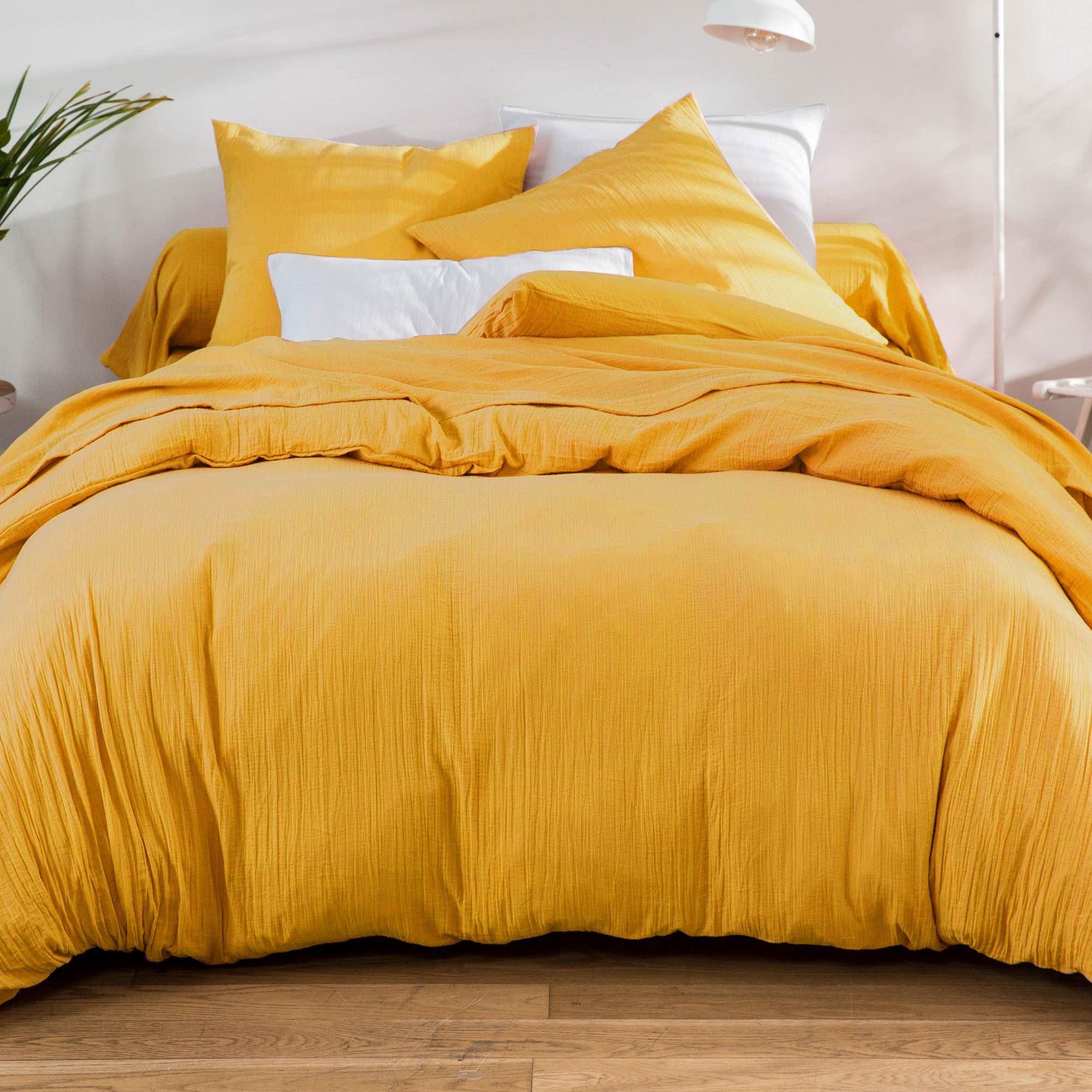 Drap-housse 140x190 en gaze de coton jaune Drap-housse 140x190 en gaze de coton jaune