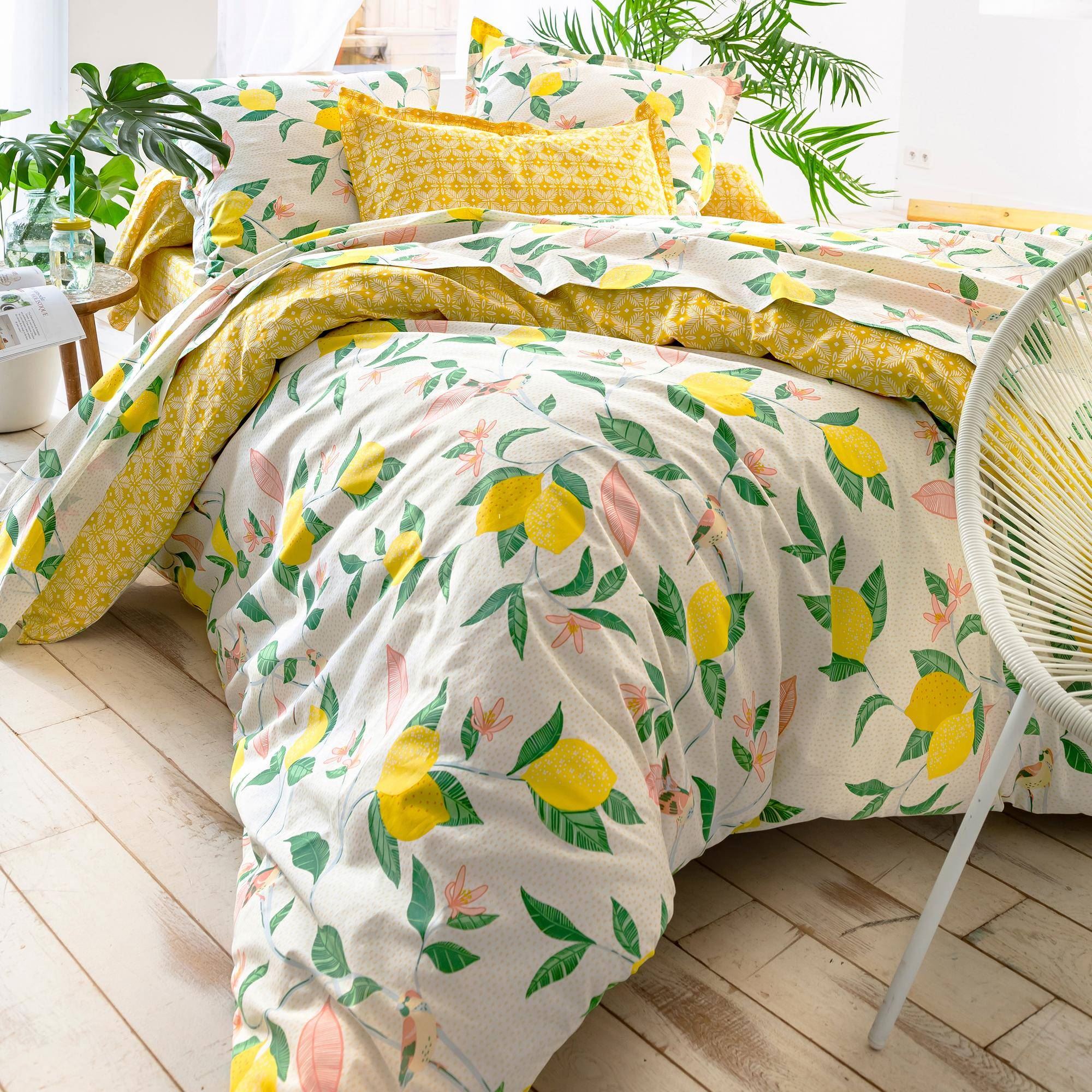 housse de couette 140x200 en coton jaune citron