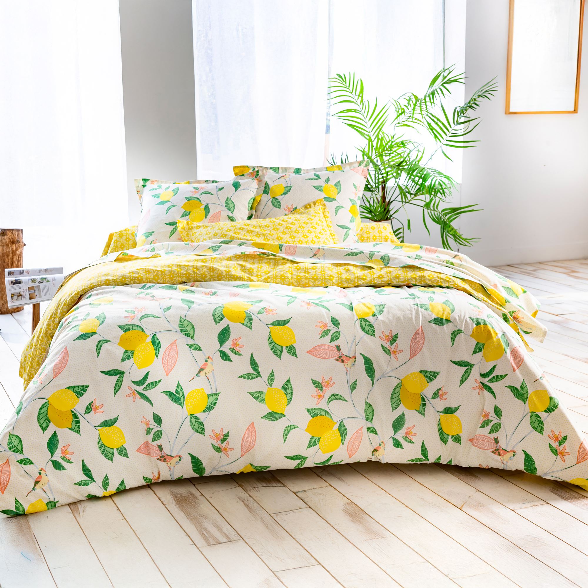 Drap-housse 140x190 en coton jaune citron Drap-housse 140x190 en coton jaune citron
