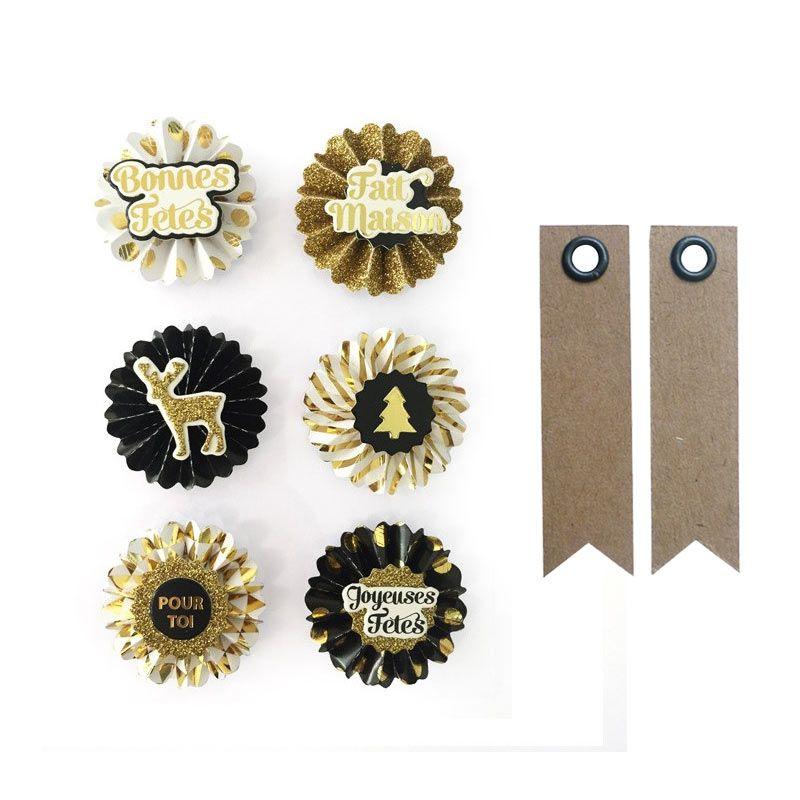 6 stickers 3D médaillons de Noël 4 cm + 20 étiquettes kraft fanion (photo) 6 stickers 3D médaillons de Noël 4 cm + 20 étiquettes kraft fanion