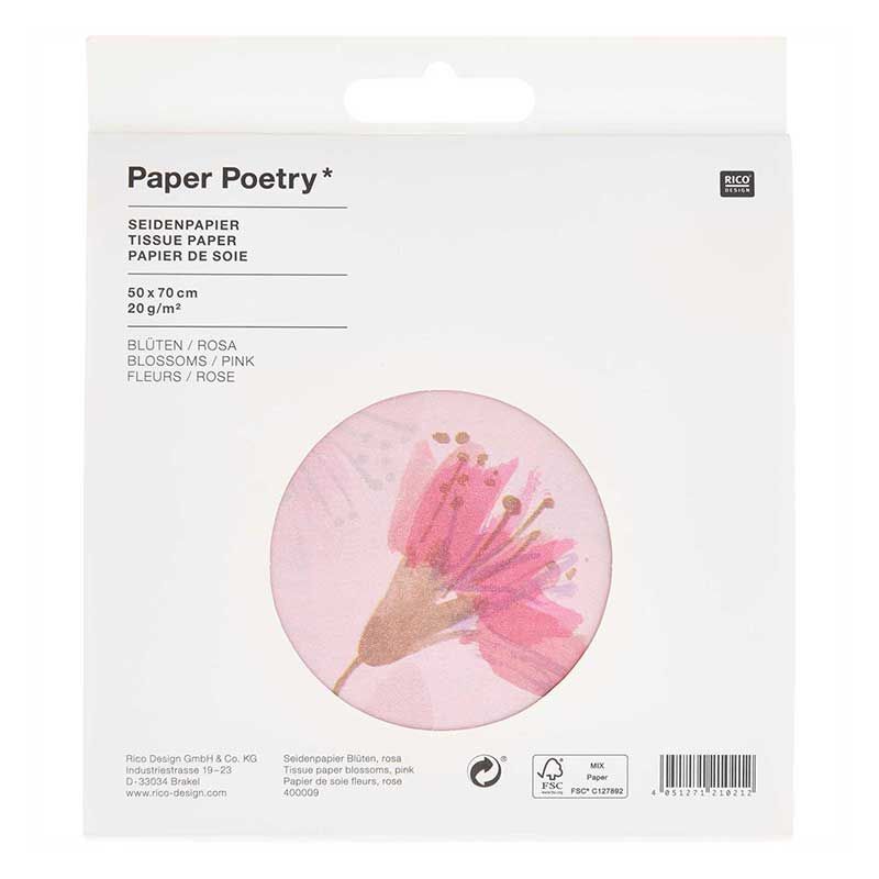 Papier de soie 5 feuilles fleurs de cerisier rose 50x70cm Papier de soie 5 feuilles fleurs de cerisier rose 50x70cm