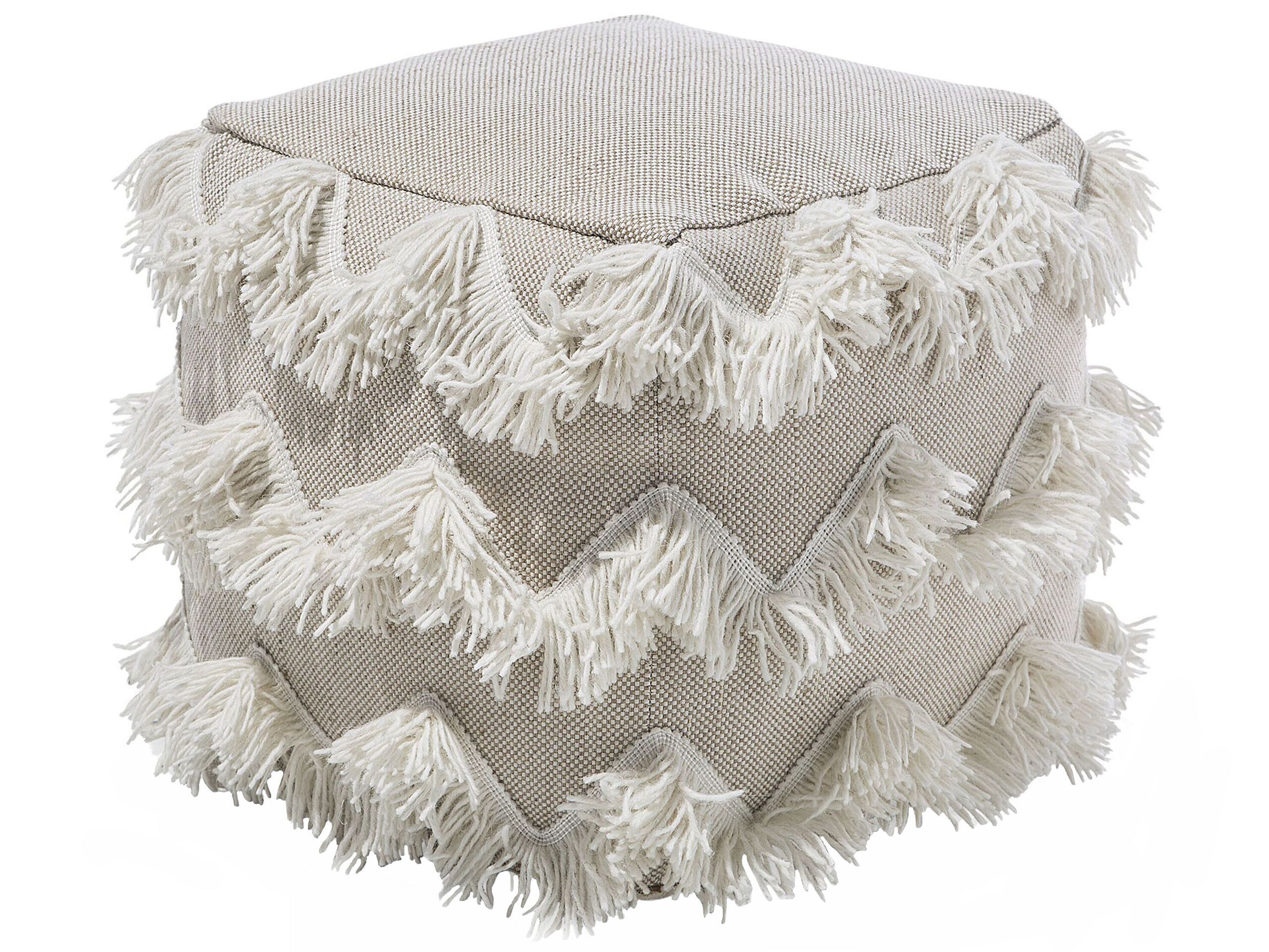 pouf en laine et coton beige 44 x 45 cm