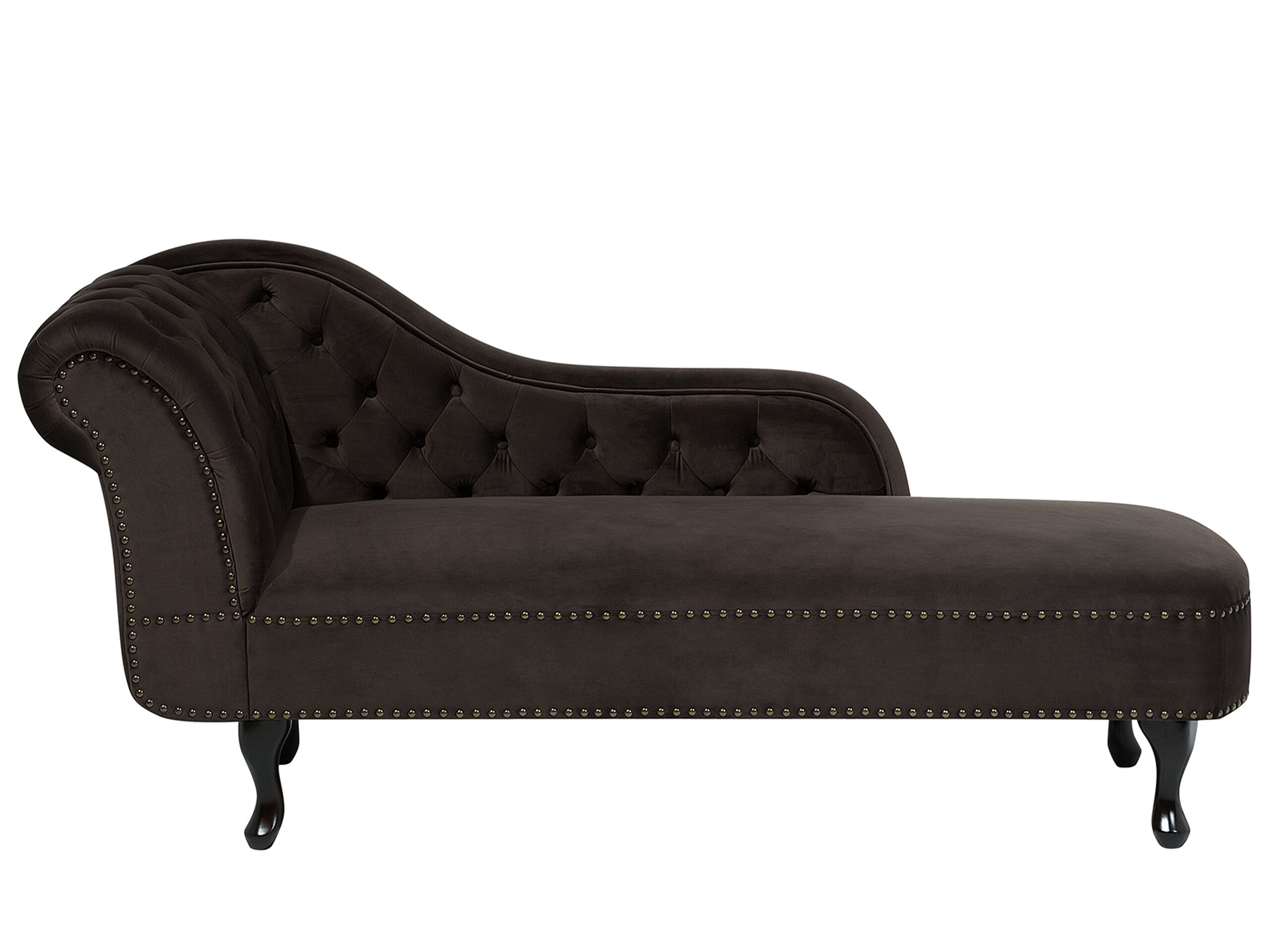 Chaise longue en velours marron côté gauche style Chesterfield