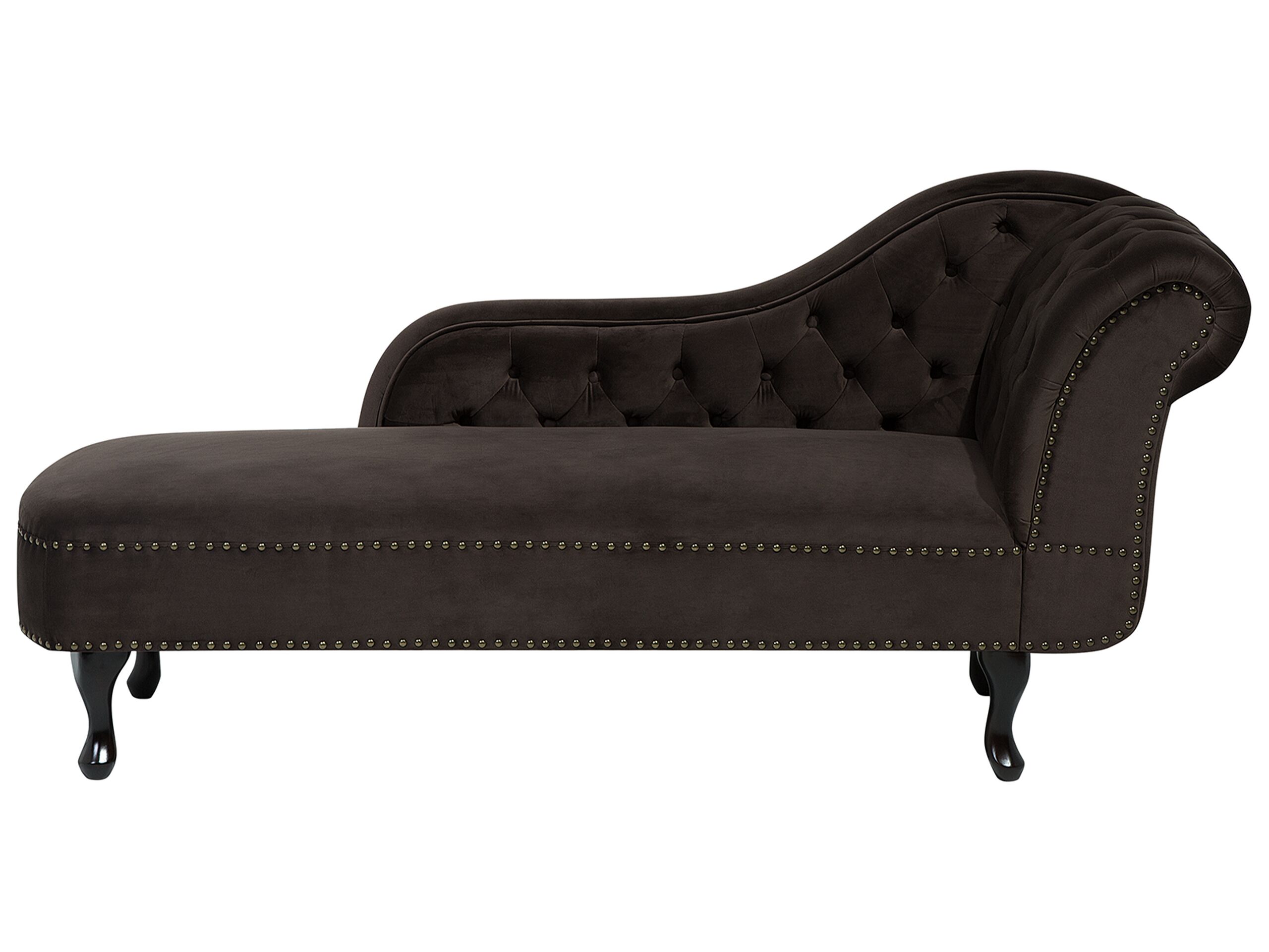 Chaise longue en velours marron côté droit style Chesterfield