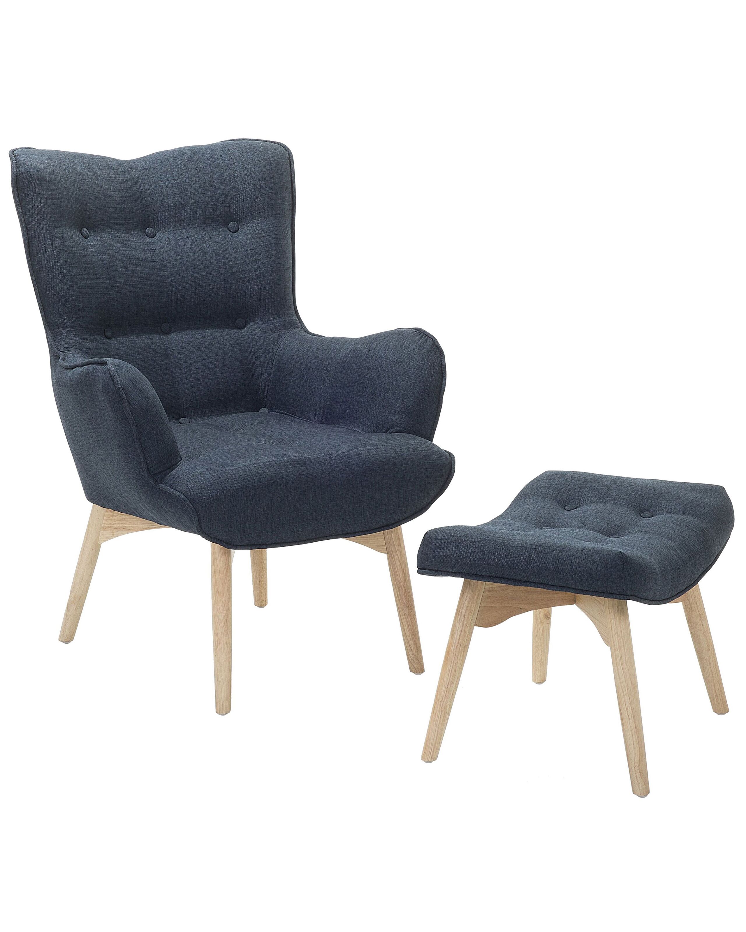 Fauteuil en tissu tapissé bleu foncé (photo) Fauteuil en tissu tapissé bleu foncé