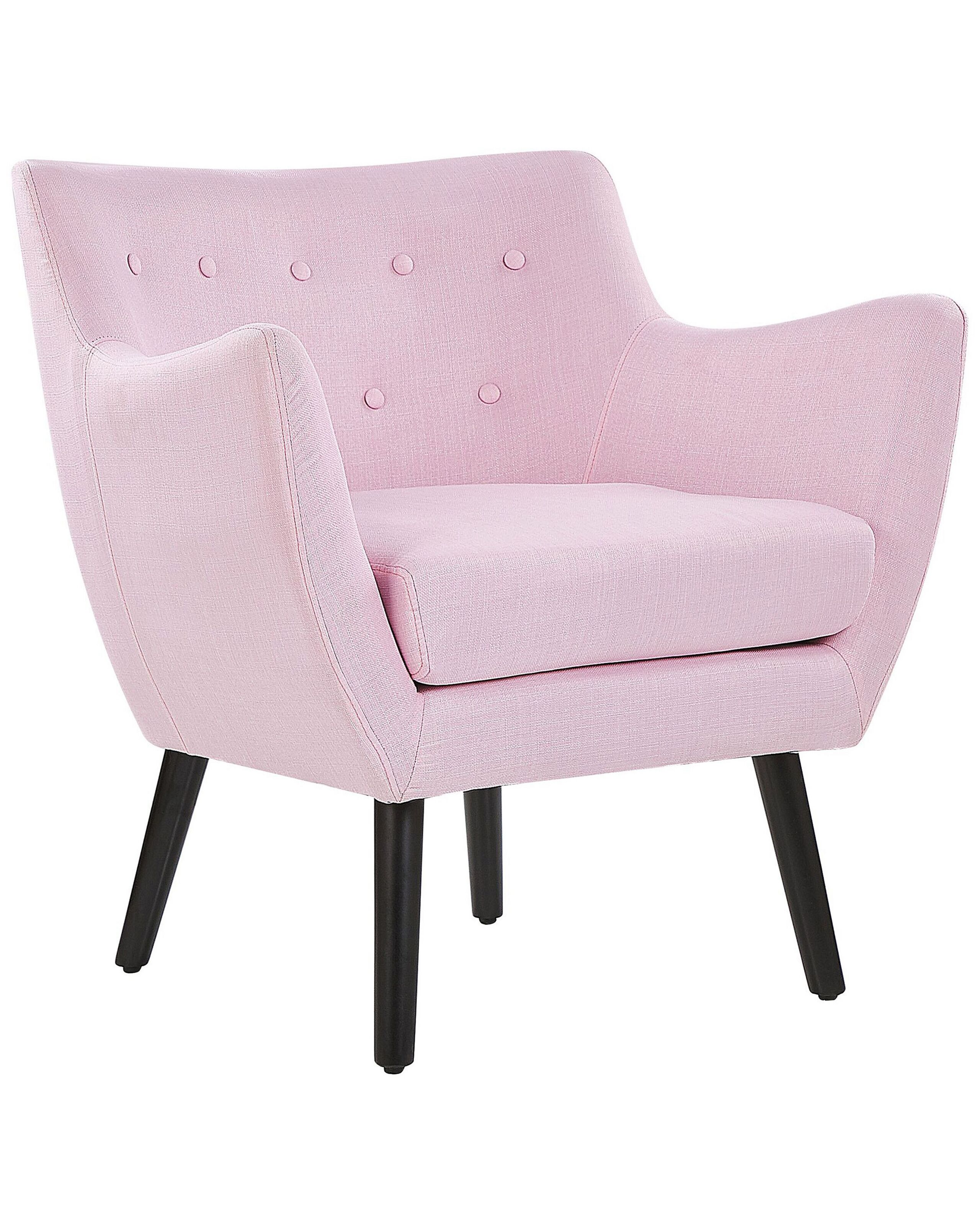 Fauteuil en tissu rose / pieds noirs (photo) Fauteuil en tissu rose / pieds noirs
