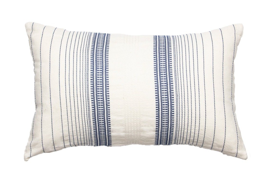 Coussin rayé en coton bleu indigo 30x50 Coussin rayé en coton bleu indigo 30x50